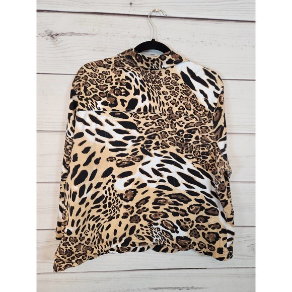 Kaktus Women's Brown Leopard Print Long Sleeve Front Button Blouse Top Size 2X - Picture 2 of 5